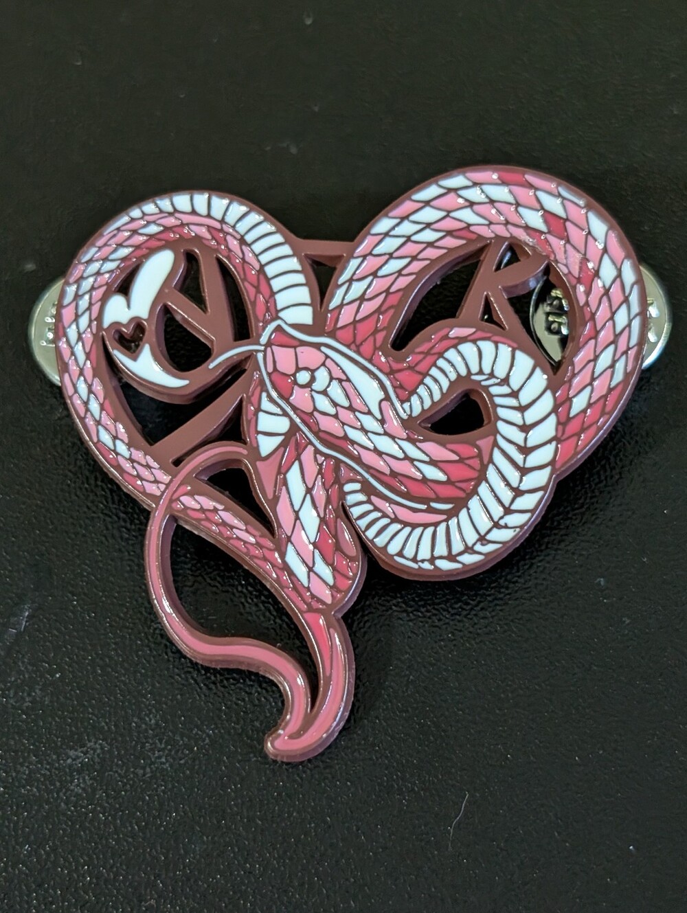 Pink Snake Heart Enamel Pin Brooch